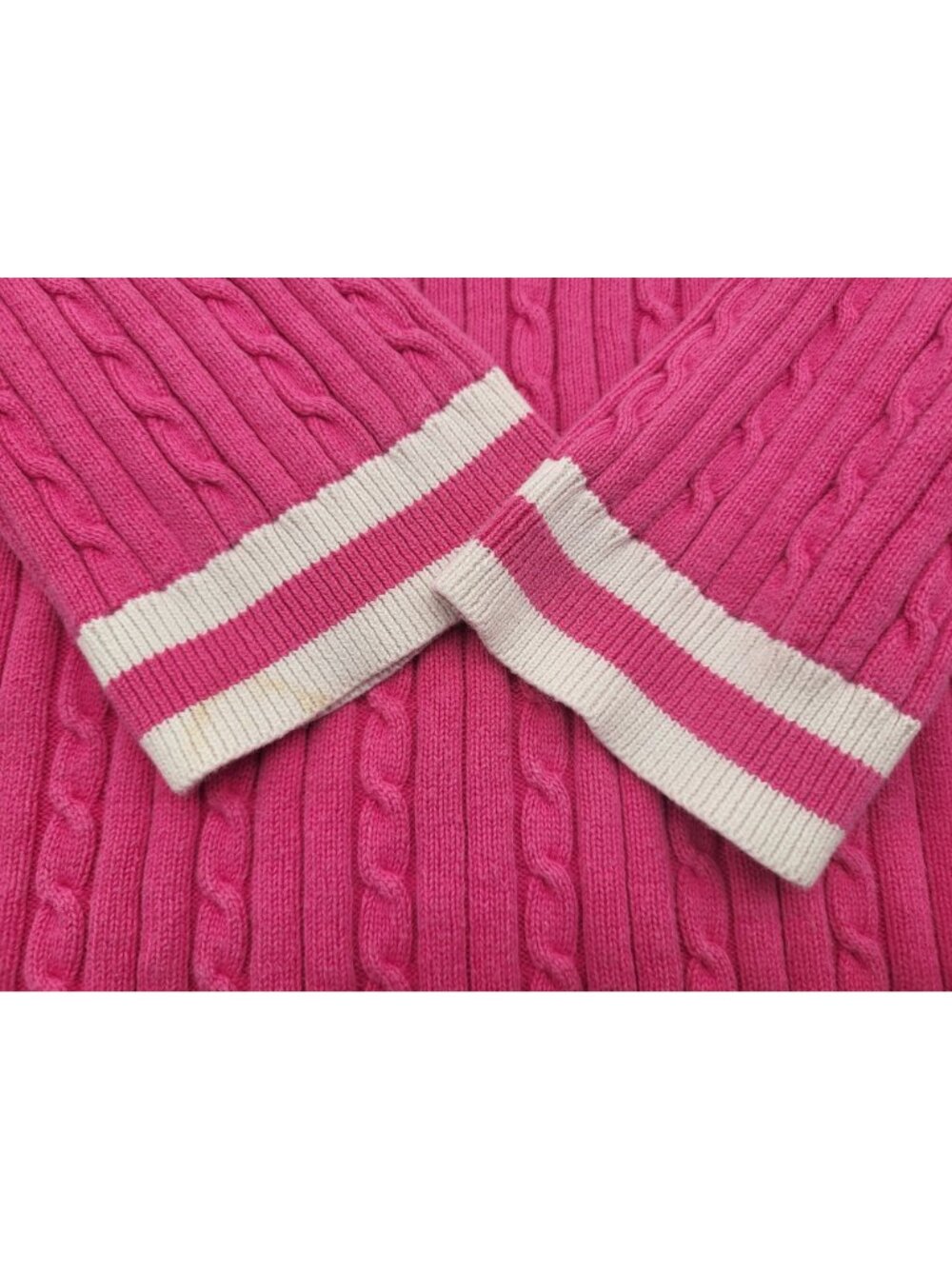 Vintage Chaps Womens LG V-Neck Sweater Pink White Cable Knit Tennis y2k Preppy - Picture 8 of 8